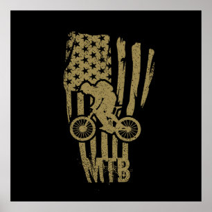 Mtb Mountainbike Vintage US-Flagge Gold Poster