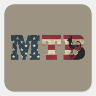 Mtb Patriotische Vintage-Amerikanische-Flagge-Moun Quadratischer Aufkleber