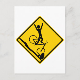 Mtn Biker Crash Road Sign Postkarte