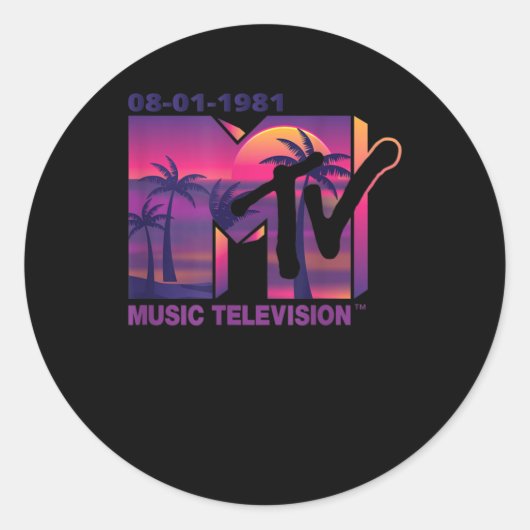MTV-Logo mit Lila Palmen im Sonnenuntergang Runder Aufkleber (Vorderseite)