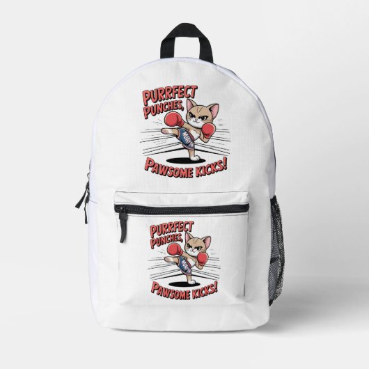 Muay Thai Boxing Niedlich Anime Cat Backpack Bedruckter Rucksack (Vorderseite)