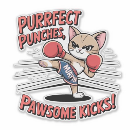 Muay Thai Boxing Niedlich Anime Cat Sticker (Vorderseite)