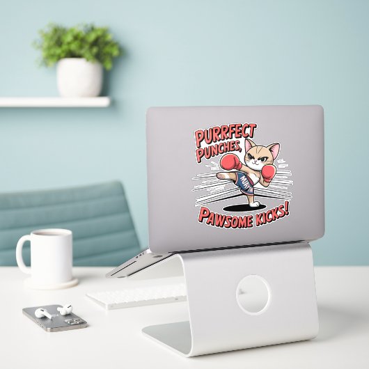 Muay Thai Boxing Niedlich Anime Cat Sticker (Laptop auf Schreibtisch)