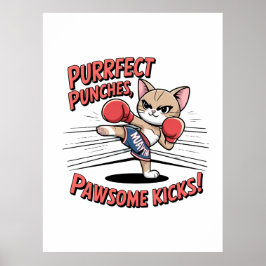 Muay Thai Boxing Niedlich Anime Cat T - Shirt Poster
