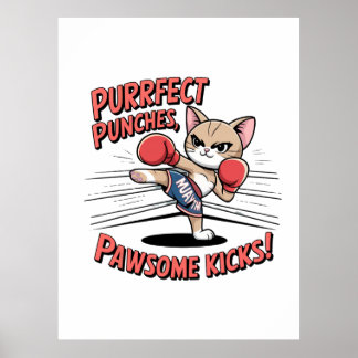 Muay Thai Boxing Niedlich Anime Cat T - Shirt Poster