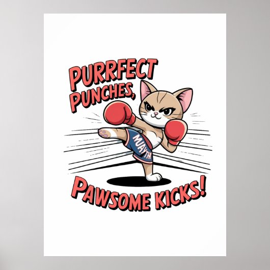 Muay Thai Boxing Niedlich Anime Cat T - Shirt Poster (Vorne)