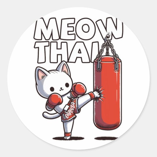 Muay Thai Cat Runder Aufkleber (Vorderseite)