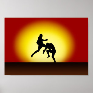 Muay Thai Flying Knee "Sunset in Thailand" Poster
