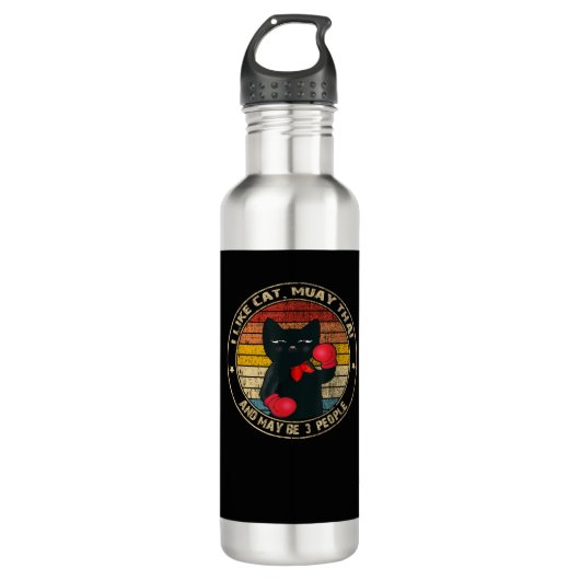 Muay Thai Funny Cat Kickboxing Thailand Boxing Cha Edelstahlflasche (Vorderseite)