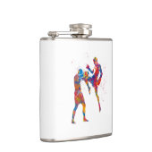 Muay thai Kämpfer in Aquarellfarbe Flachmann (Rechts)