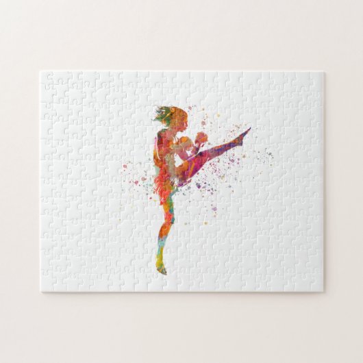 Muay thai karate in watercolor puzzle (Horizontal)