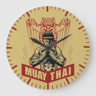 Muay Thai Martial Arts Schlafen Tiger Dojo Große Wanduhr