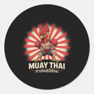 Muay Thai Rooster Fighter Kickboxing Boxing Sporty Runder Aufkleber