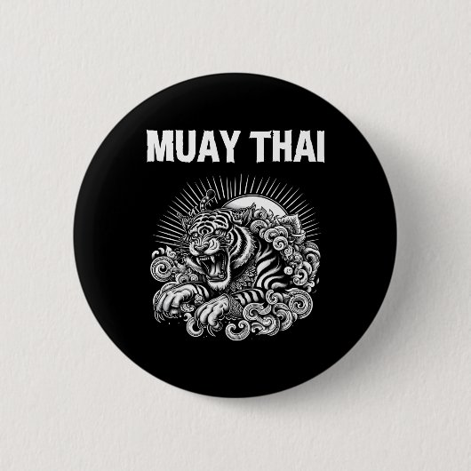 Muay Thai Sprach-Tattoo Tiger Brüllen Kickboxen Th Button (Vorderseite)