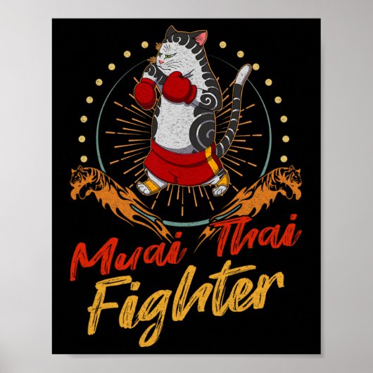 Muay Thai Thailand Faust Ring Knie Kämpfer Technik Poster (Vorne)