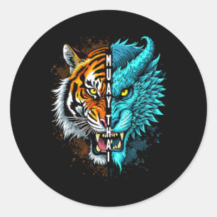 Muay Thai Tiger Dragon Fusion Art Runder Aufkleber