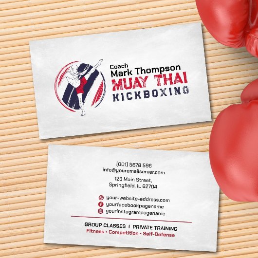 Muay Thai und Kickboxing Coach - Blue Red Business Visitenkarte