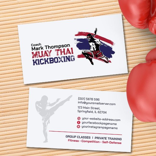 Muay Thai und Kickboxing Coach - Blue Red Visitenkarte