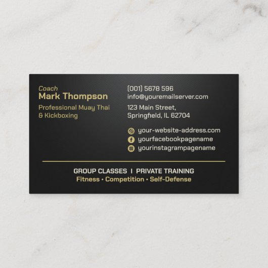 Muay Thai und Kickboxing Coach - Schwarz und Gold Visitenkarte (Rückseite)