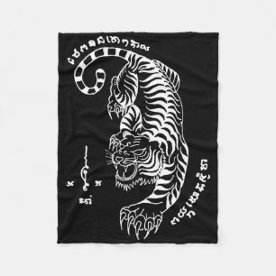 Muay Thailand Sak Yant Kunst Tattoo Tiger Kickboxe Fleecedecke