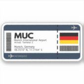 MUC München Airport Boarding Pass - Reise Aufkleber (Vorderseite)