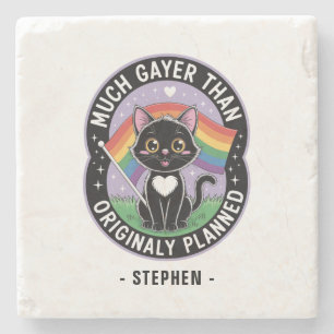 Much Gayer - Funny Niedlich Black Cat LGBTQ Prix Steinuntersetzer