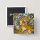 Mucha Art Nouveau Button - Zodiac - La Plume (Vorne & Hinten)