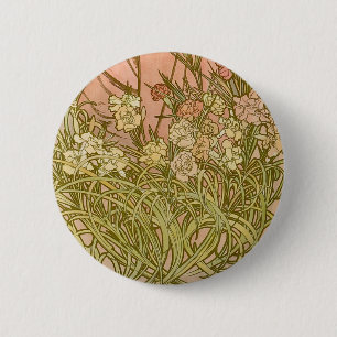 Mucha Art Nouveau Carnation Blume Button