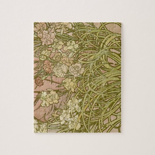 Mucha Art Nouveau Carnation Blume Puzzle (Vertikal)