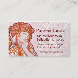 Mucha Art Nouveau Frau & Blumen Visitenkarten Visitenkarte