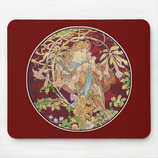 Mucha Art Nouveau: Frau mit Daisy Mousepad (Vorne)