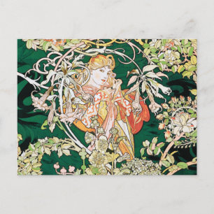 Mucha Art Nouveau: Frau mit Daisy Postkarte