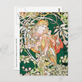 Mucha Art Nouveau: Frau mit Daisy Postkarte (Vorne/Hinten)