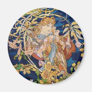 Mucha Art Nouveau: Frau mit Gänseblümchen Magnet