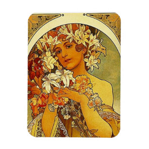 Mucha Art Nouveau Frau mit Lilien Magnet