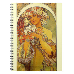 Mucha Art Nouveau Frau mit Lilien Notizblock