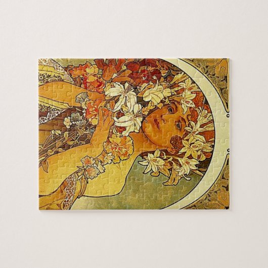 Mucha Art Nouveau Frau mit Lilien Puzzle (Horizontal)