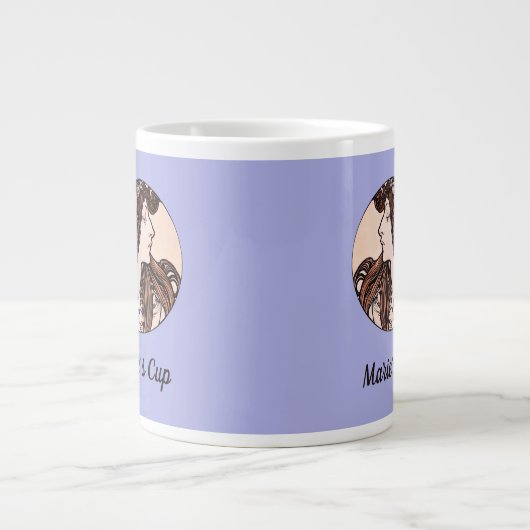 Mucha Art Nouveau Frau Pink Blume auf Lila Jumbo-Tasse (Vorderseite)