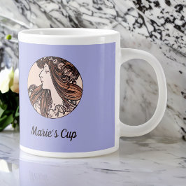 Mucha Art Nouveau Frau Pink Blume auf Lila Jumbo-Tasse