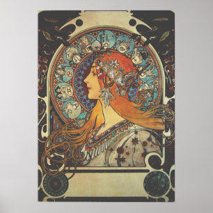 Mucha Art Nouveau Frau Vintage Französisch Zodiac Poster