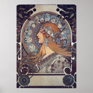 Mucha Art Nouveau Frau Vintage Französisch Zodiac  Poster