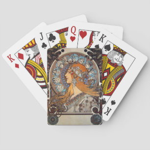 Mucha Art Nouveau Frau Vintage Französisch Zodiac Spielkarten