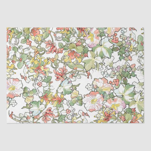 Mucha Art Nouveau Hollyhock Floral Tissue Paper Seidenpapier (Vorderseite)
