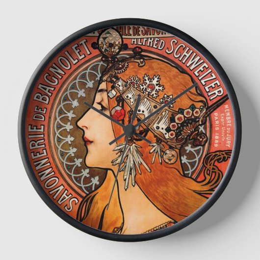 Mucha Art Nouveau Lady Uhr (Vorderseite)