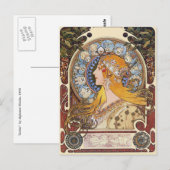 Mucha Art Nouveau Postcard - Zodiac - La Plume Postkarte (Vorne/Hinten)