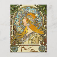Mucha Art Nouveau Postcard - Zodiac - La Plume