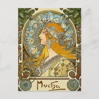 Mucha Art Nouveau Postcard - Zodiac - La Plume Postkarte