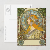 Mucha Art Nouveau Postcard - Zodiac - La Plume Postkarte (Vorne/Hinten)