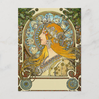 Mucha Art Nouveau Postcard - Zodiac - La Plume Postkarte