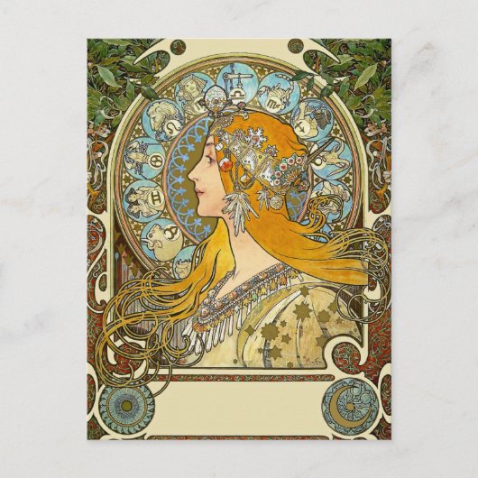 Mucha Art Nouveau Postcard - Zodiac - La Plume Postkarte (Vorderseite)